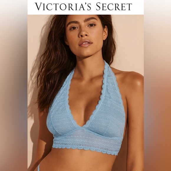 Victoria's Secret Other - Victoria's Secret Lace Halter Top Bralette,  Baby Blue Lace